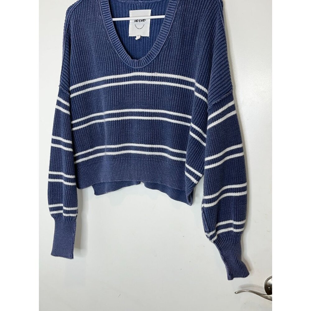 Aerie Cropped Blue Striped Sweater Oversized SIZe SMALL - Picture 4 of 9